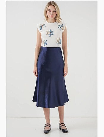 Jupe midi en satin coupe trapèze à taille haute bdart