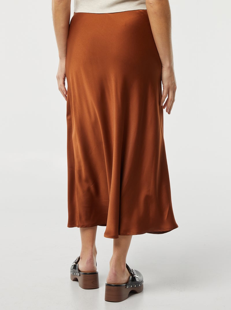 Jupe midi en satin Marron - Kiabi