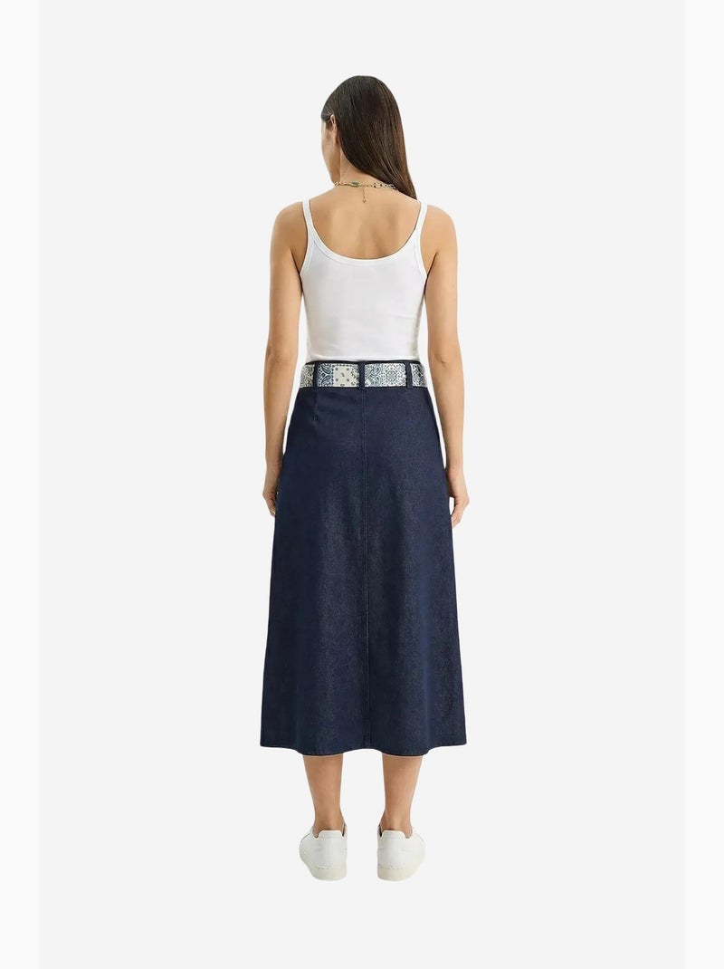 Jupe midi en satin taille haute avec fente lucci Bleu marine - Kiabi