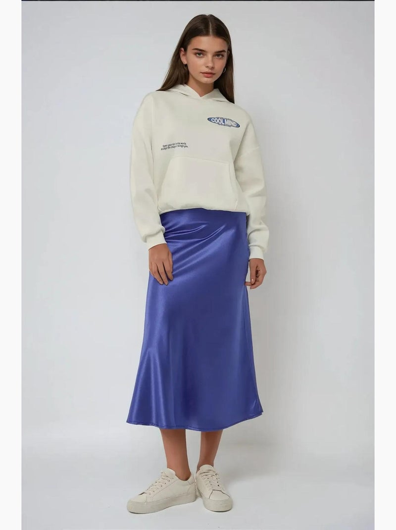 Jupe midi en satin taille haute hiccup Bleu cobalt - Kiabi