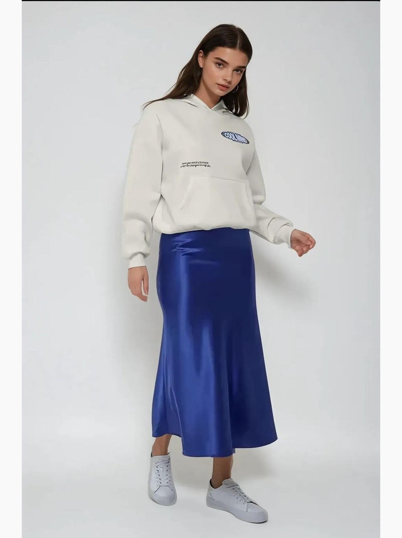 Jupe midi en satin taille haute hiccup Bleu cobalt - Kiabi
