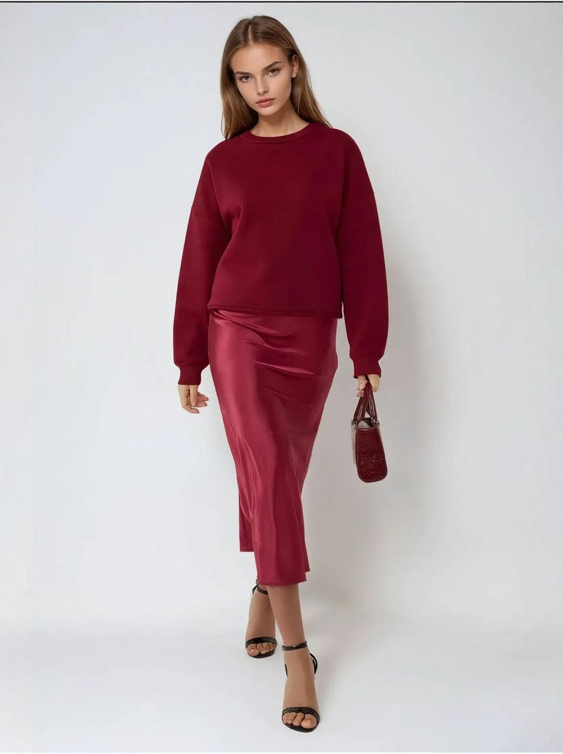 Jupe midi en satin taille haute hiccup Rouge bordeaux - Kiabi