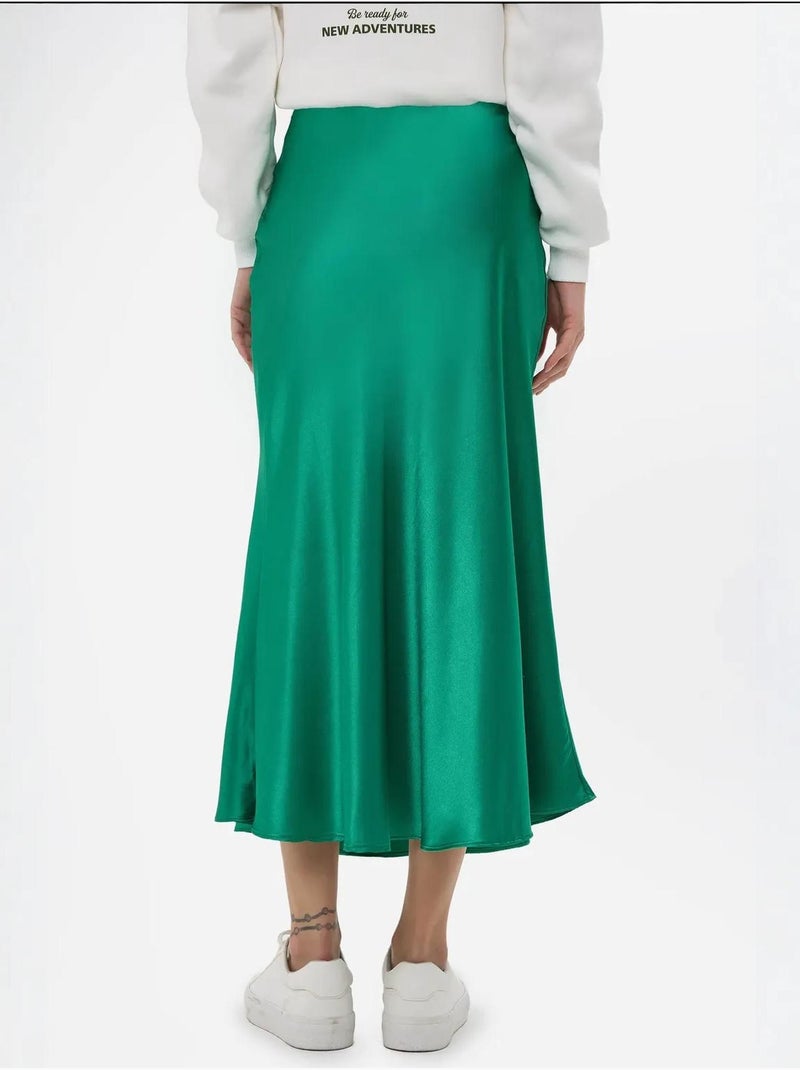 Jupe midi en satin taille haute hiccup Vert émeraude - Kiabi