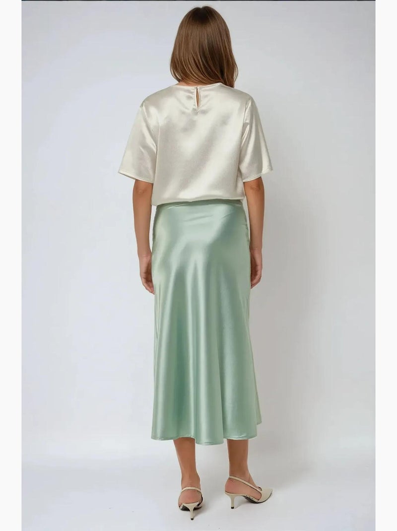Jupe midi en satin taille haute hiccup Vert menthe - Kiabi