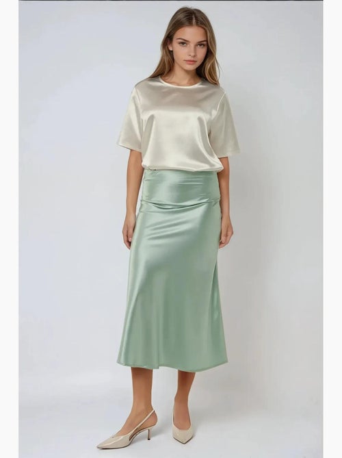 Jupe midi en satin taille haute hiccup - Kiabi
