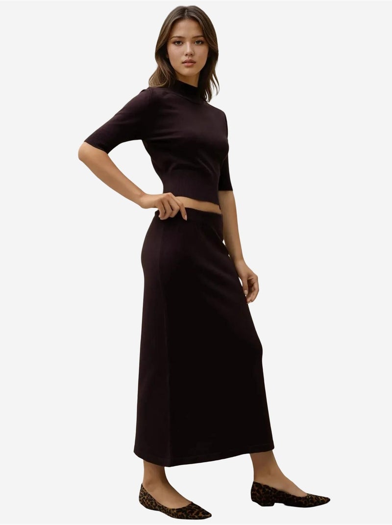 Jupe midi en tricot texturé hiccup Marron foncé - Kiabi