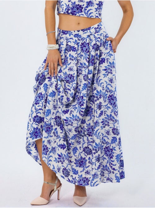 Jupe midi fleurie à taille haute trapèze à plis busem - Kiabi