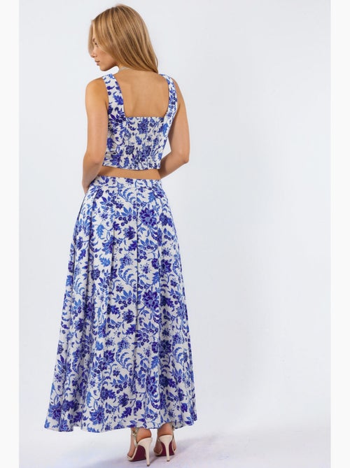 Jupe midi fleurie à taille haute trapèze à plis busem - Kiabi