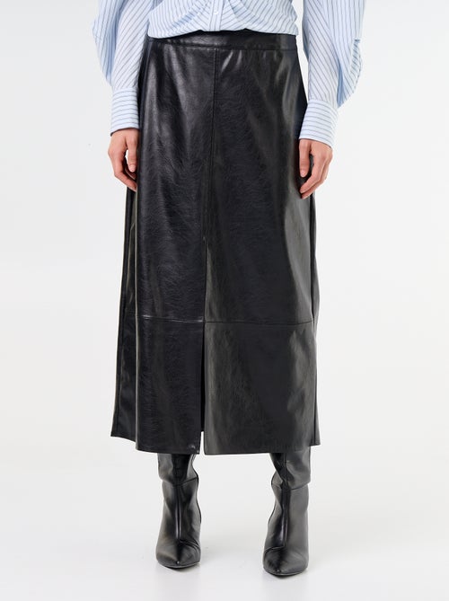 Jupe midi forme droite en simili - Kiabi