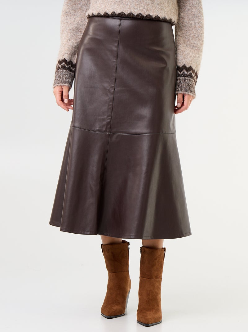Jupe midi forme trapèze en simili Marron - Kiabi