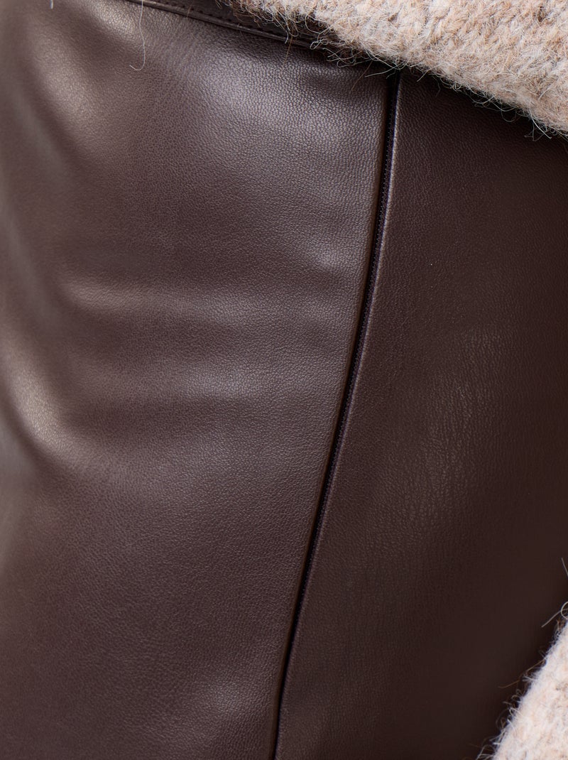 Jupe midi forme trapèze en simili Marron - Kiabi