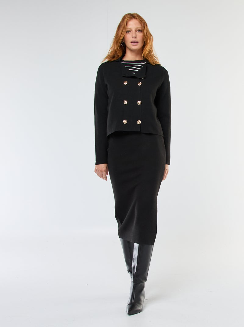 Jupe midi moulante maille ottoman Noir - Kiabi