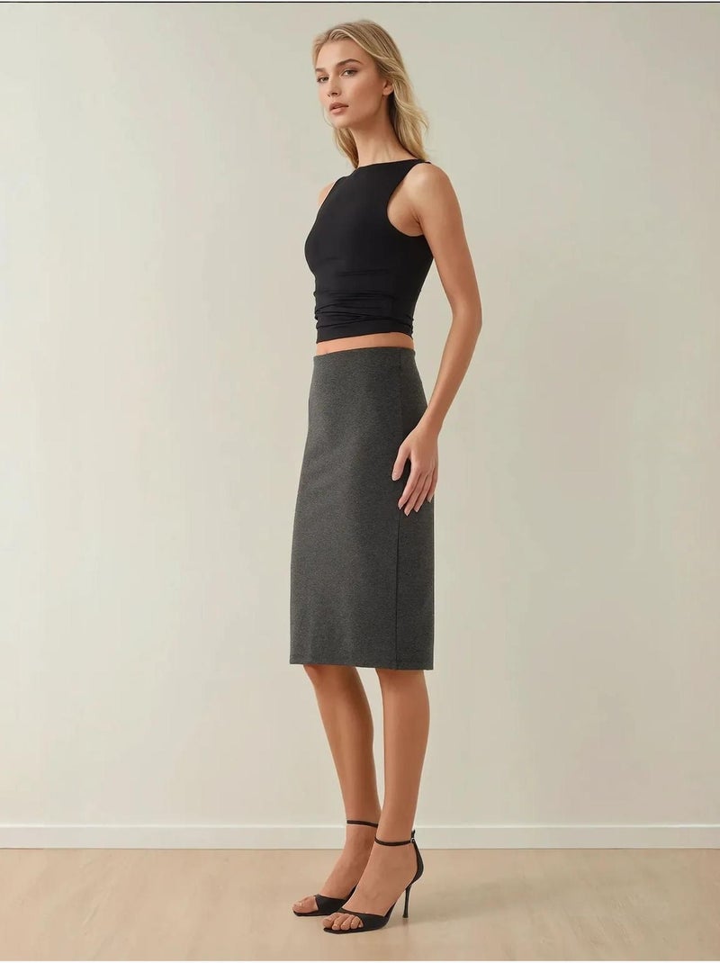 Jupe midi moulante taille haute hiccup Gris Noir - Kiabi