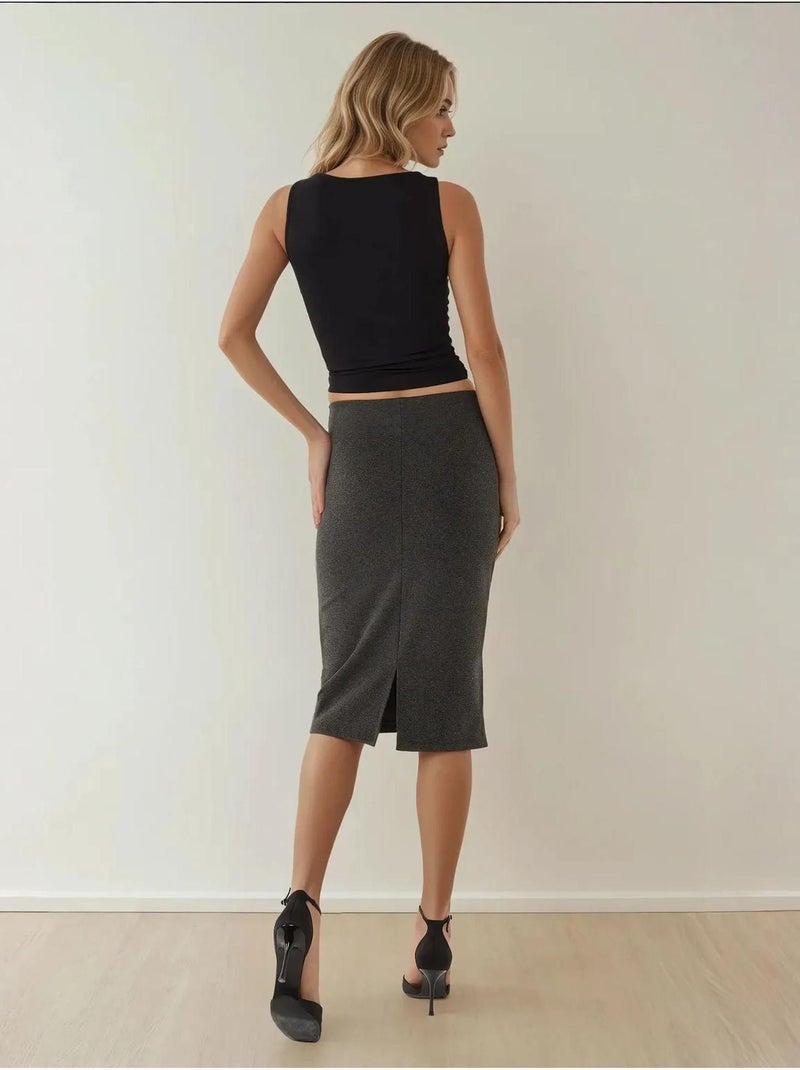 Jupe midi moulante taille haute hiccup Gris Noir - Kiabi