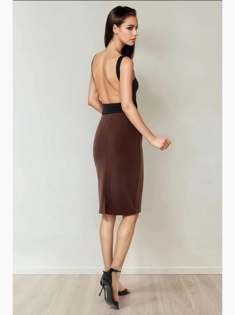 Jupe midi moulante taille haute hiccup Marron chocolat - Kiabi
