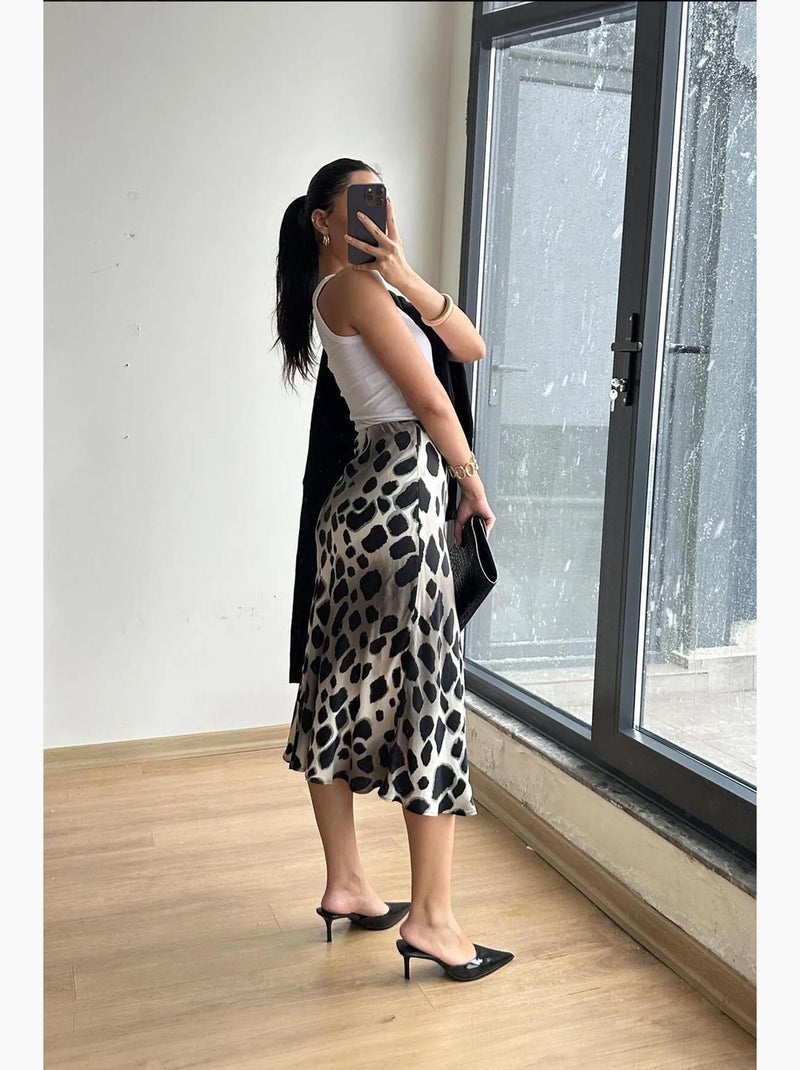Jupe midi rayée léopard mixray Camel - Kiabi