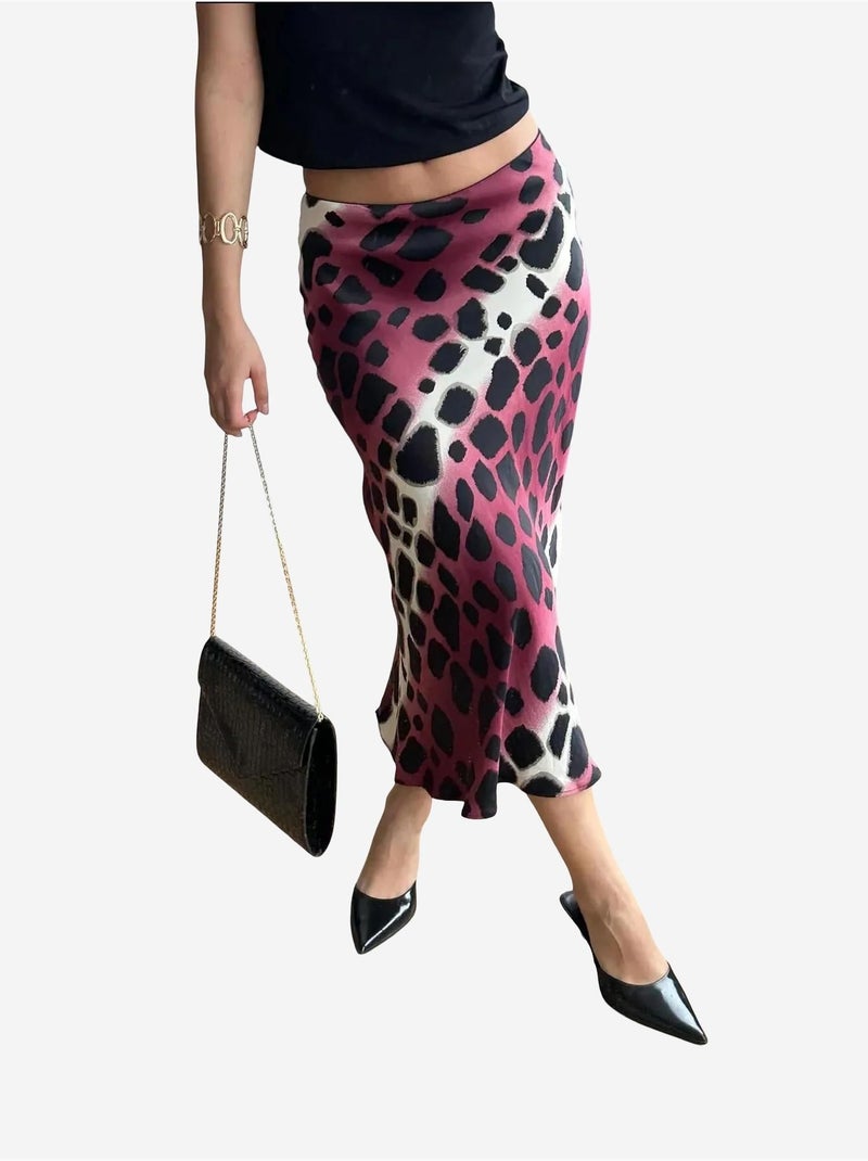 Jupe midi rayée léopard mixray Rouge bordeaux - Kiabi