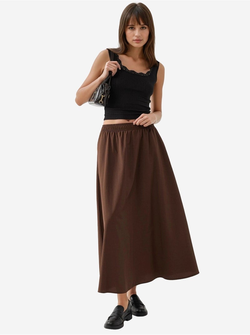 Jupe midi taille haute avec élastique busem Marron foncé - Kiabi