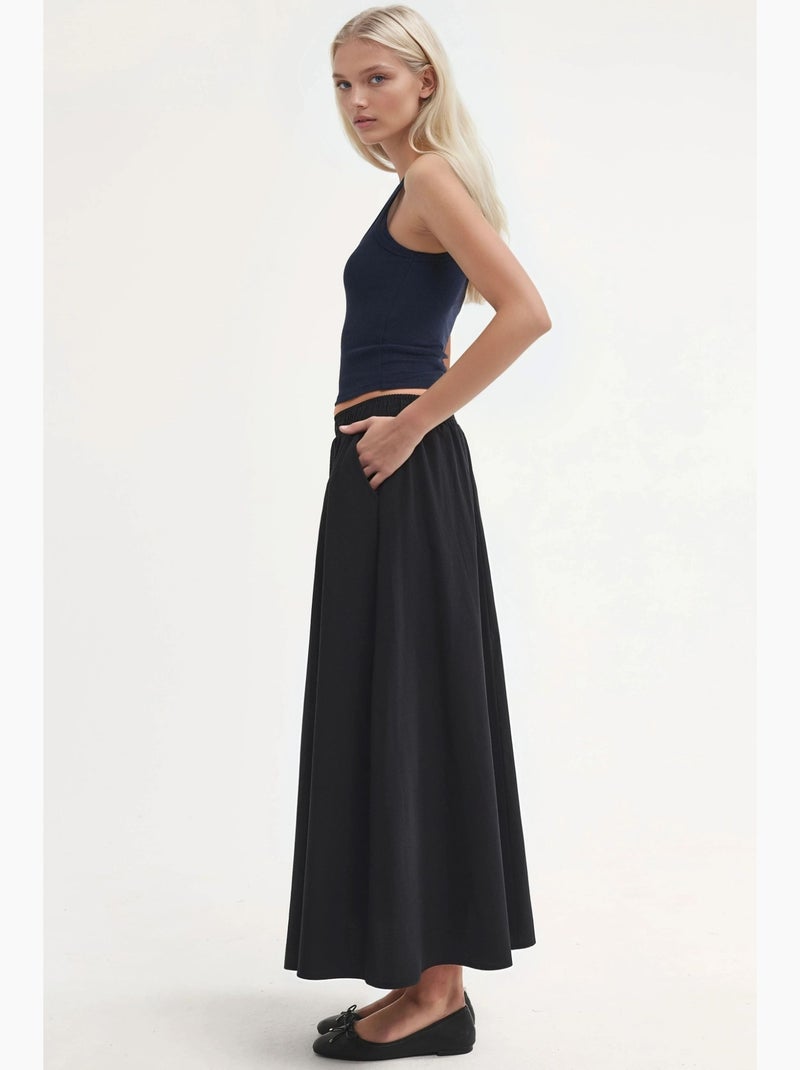 Jupe midi taille haute avec élastique busem Noir - Kiabi