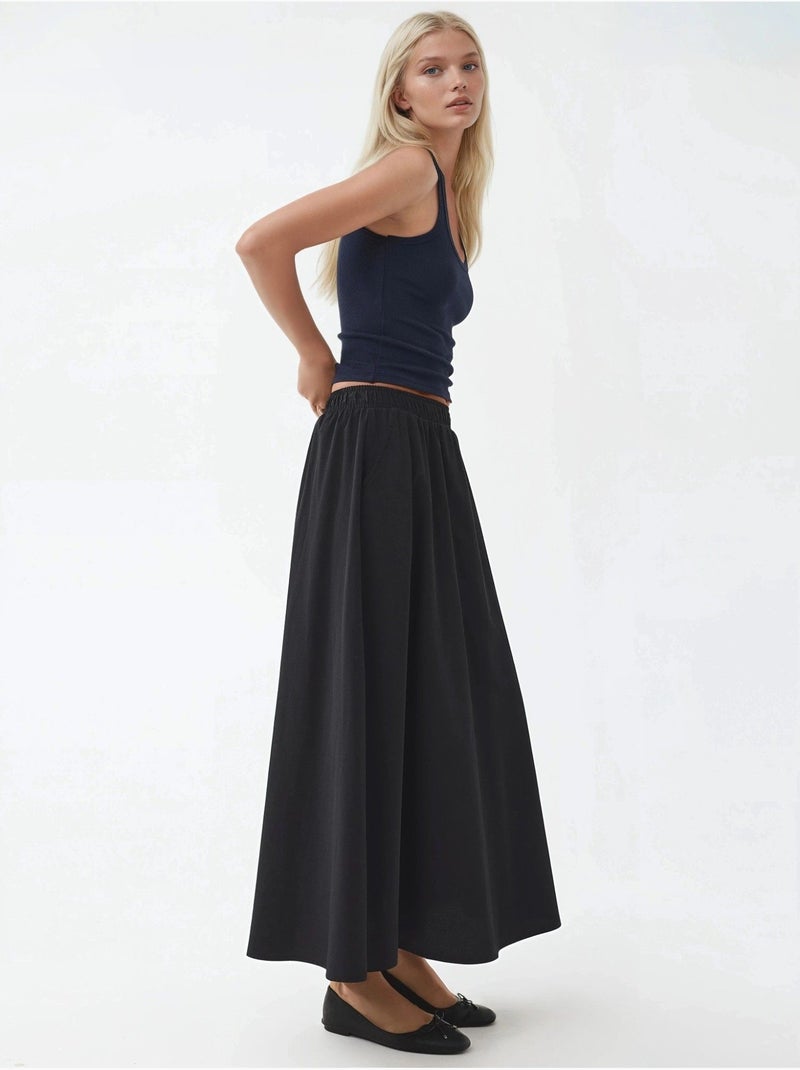 Jupe midi taille haute avec élastique busem Noir - Kiabi