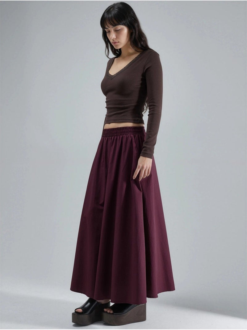 Jupe midi taille haute avec élastique busem Rouge bordeaux - Kiabi