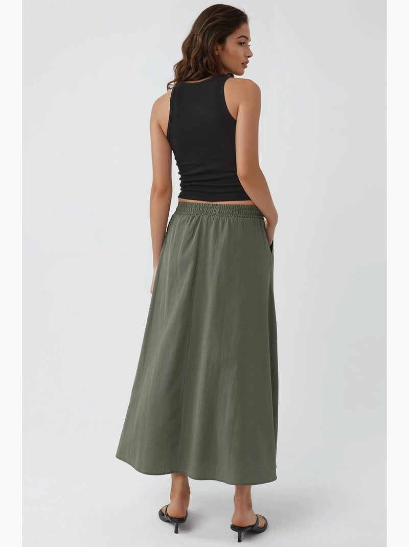 Jupe midi taille haute avec élastique busem Vert kaki - Kiabi
