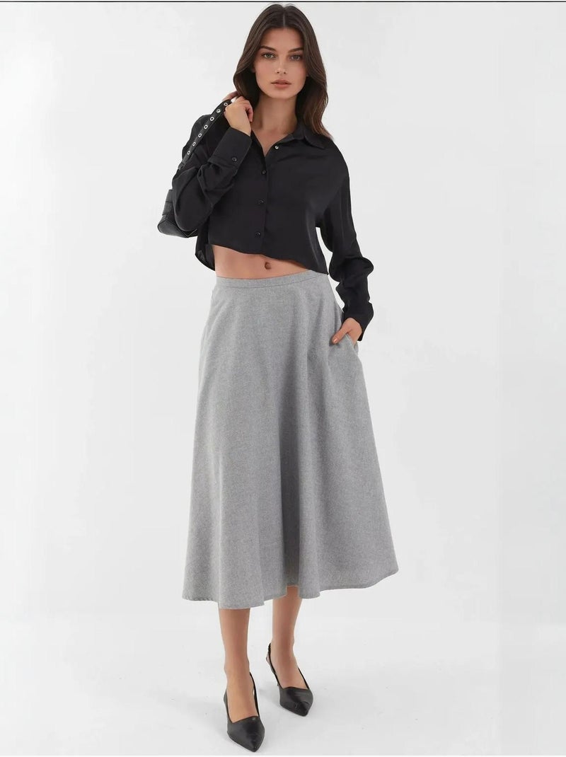 Jupe midi taille haute en a avec fermeture éclair hiccup Gris - Kiabi