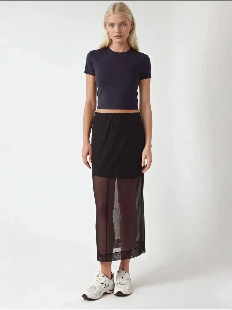 Jupe midi taille haute en dentelle collection pika hiccup Noir - Kiabi