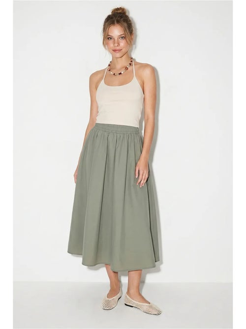 Jupe midi taille haute en popeline de coton lucci - Kiabi