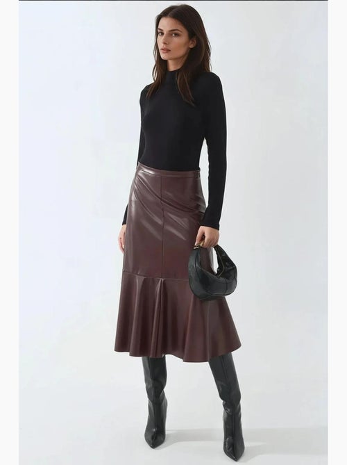 Jupe midi taille haute en similicuir hiccup - Kiabi