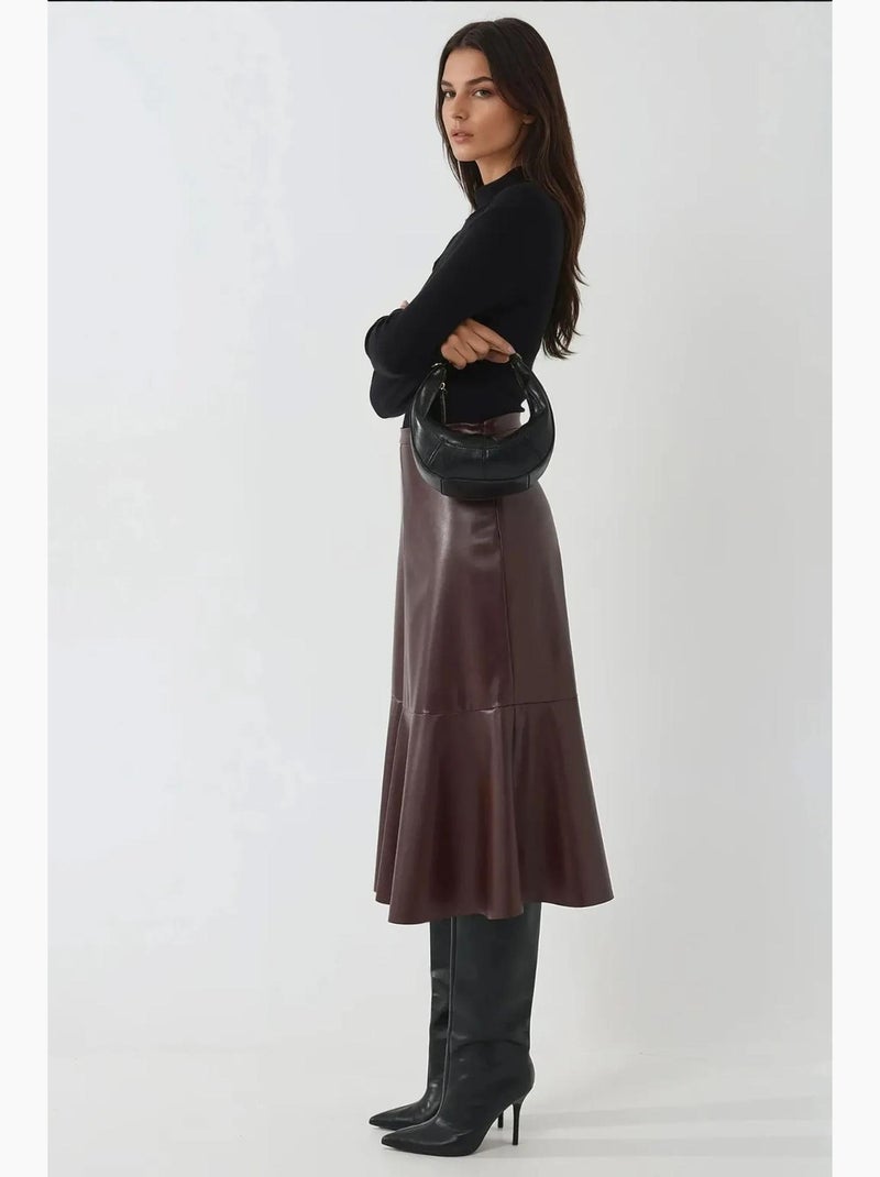 Jupe midi taille haute en similicuir hiccup Rouge bordeaux - Kiabi