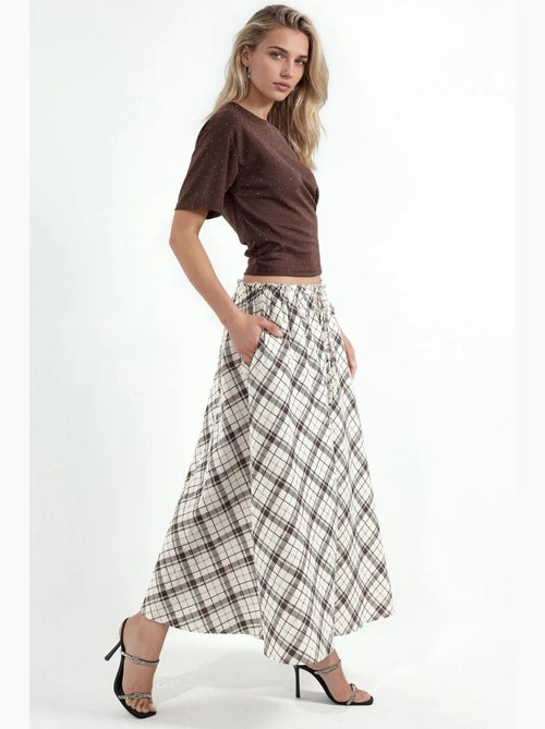Jupe midi trapèze à carreaux, taille haute busem - Kiabi