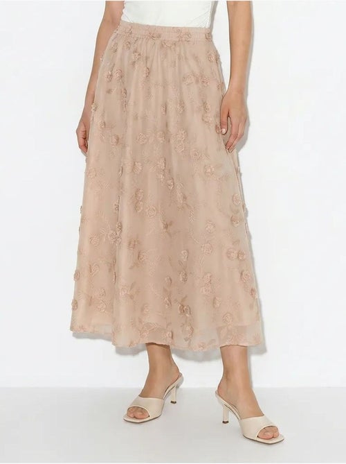 Jupe midi trapèze brodée à taille haute lucci - Kiabi