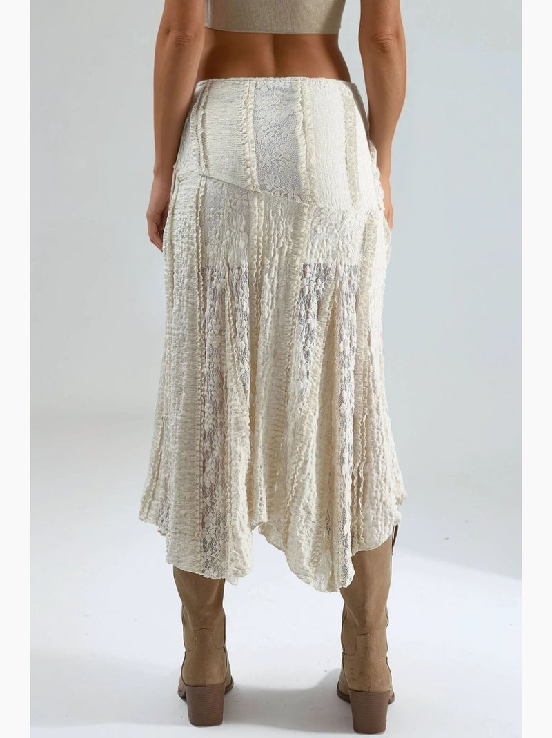 Jupe midi trapèze en dentelle taille haute busem Beige argile - Kiabi