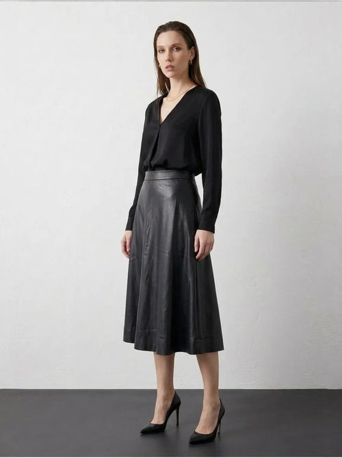 Jupe midi trapèze en simili cuir à taille haute my fashion - Kiabi