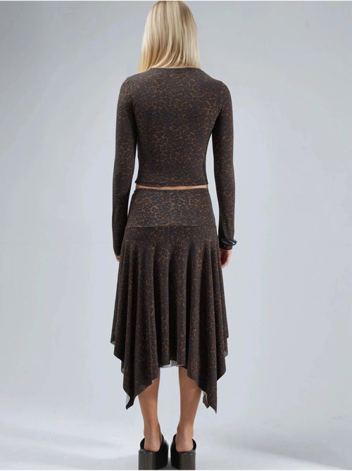 Jupe midi trapèze taille haute à imprimé léopard busem - Kiabi