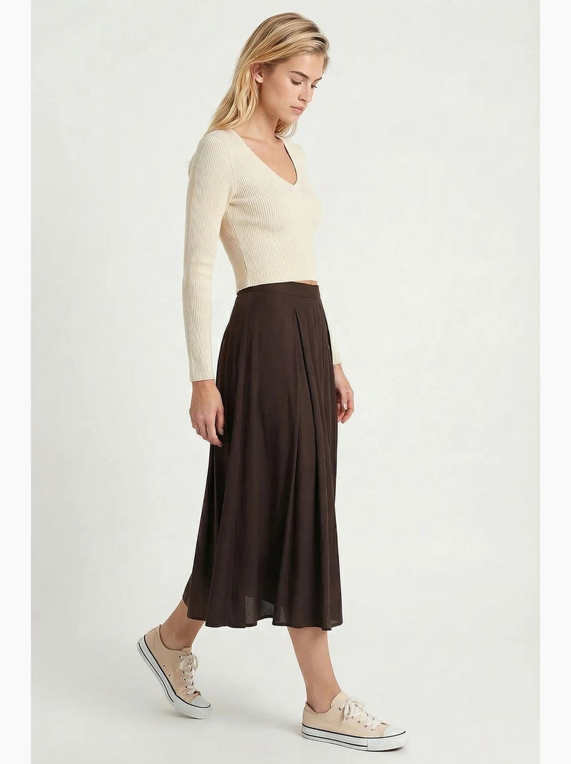 Jupe midi trapèze taille haute istanbul Marron chocolat - Kiabi