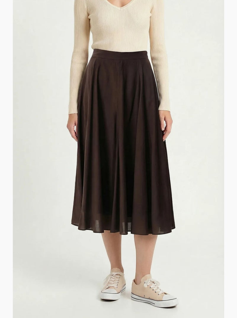 Jupe midi trapèze taille haute istanbul Marron chocolat - Kiabi