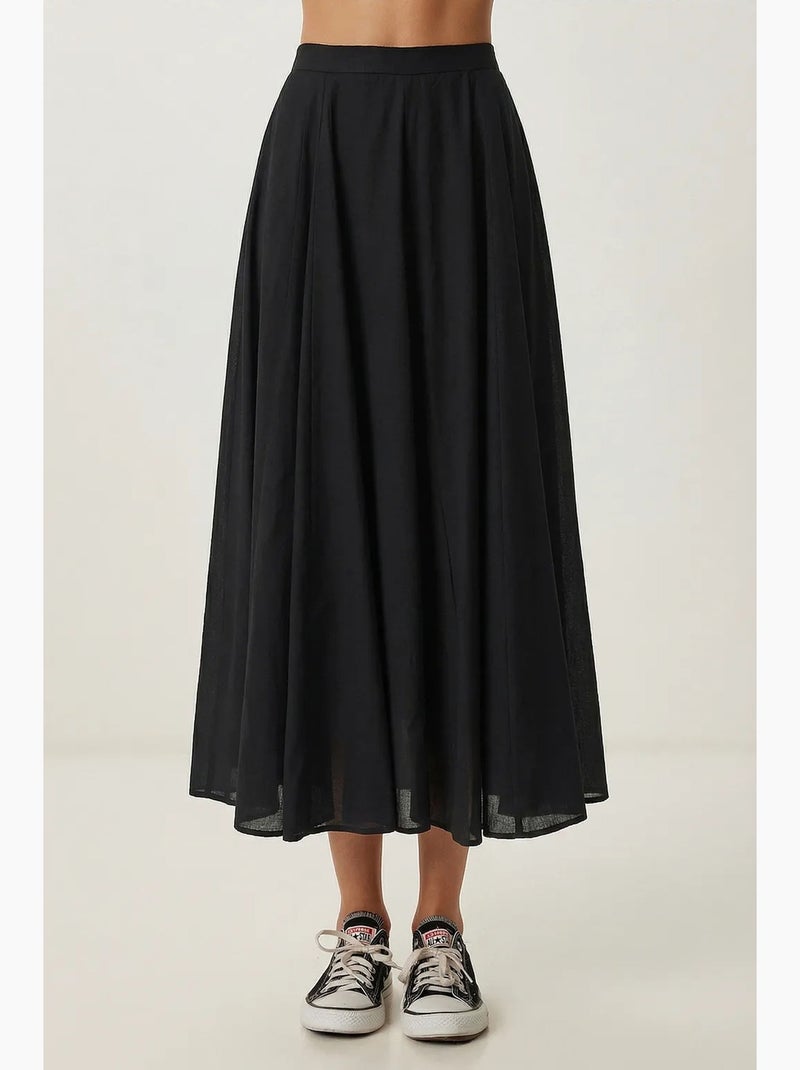 Jupe midi trapèze taille haute istanbul Noir - Kiabi