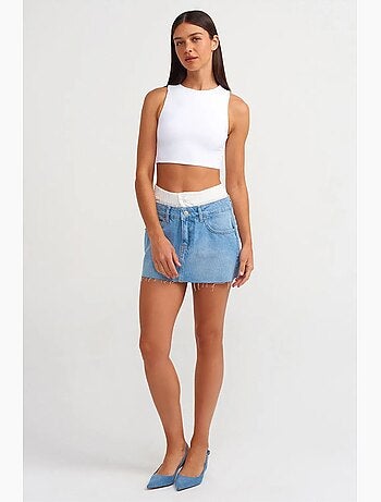 Jupe mini en denim à taille mi-haute et effet usé dilvin