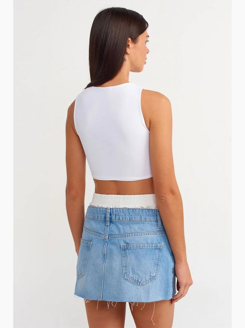 Jupe mini en denim à taille mi-haute et effet usé dilvin Bleu clair - Kiabi