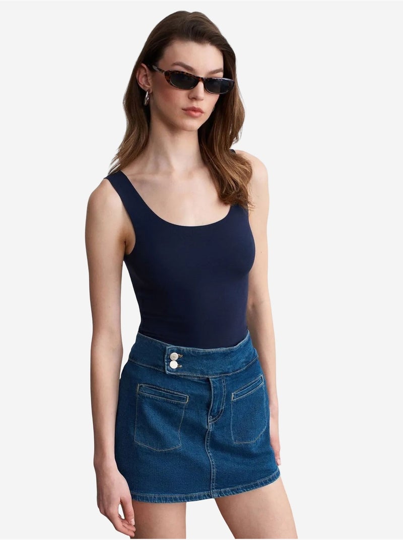 Jupe mini en denim droite à taille haute dilvin Bleu saphir - Kiabi