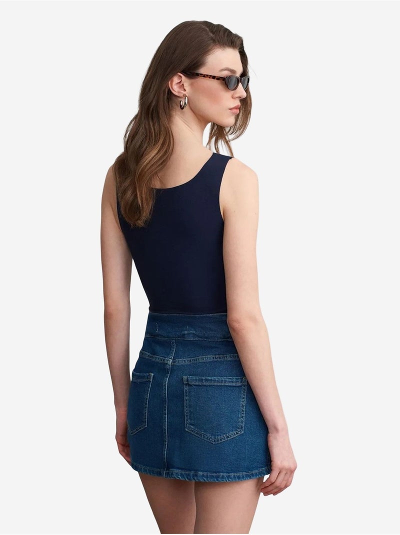 Jupe mini en denim droite à taille haute dilvin Bleu saphir - Kiabi