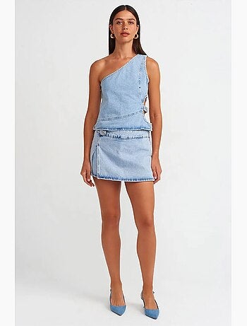 Jupe mini trapèze en denim de coton dilvin