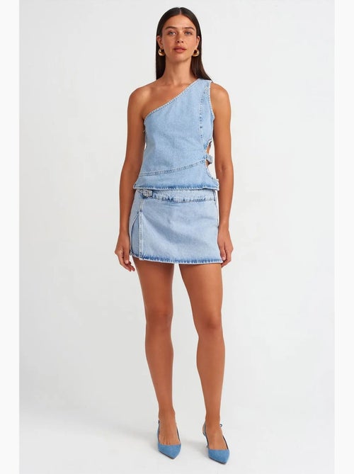 Jupe mini trapèze en denim de coton dilvin - Kiabi