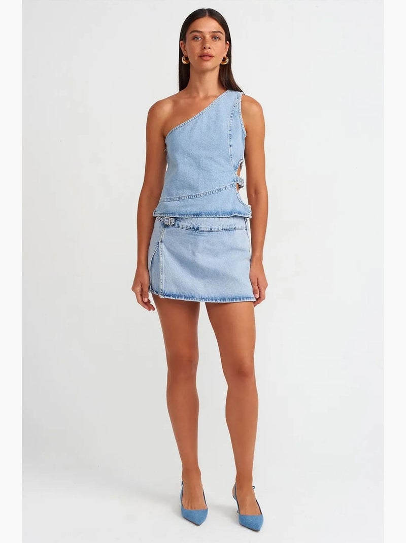 Jupe mini trapèze en denim de coton dilvin Bleu clair - Kiabi