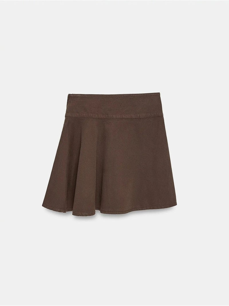 Jupe mini trapèze en popeline de coton, taille haute dilvin Marron - Kiabi