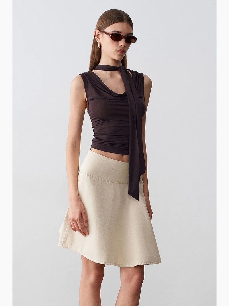 Jupe mini trapèze en popeline de coton, taille haute dilvin Sable - Kiabi