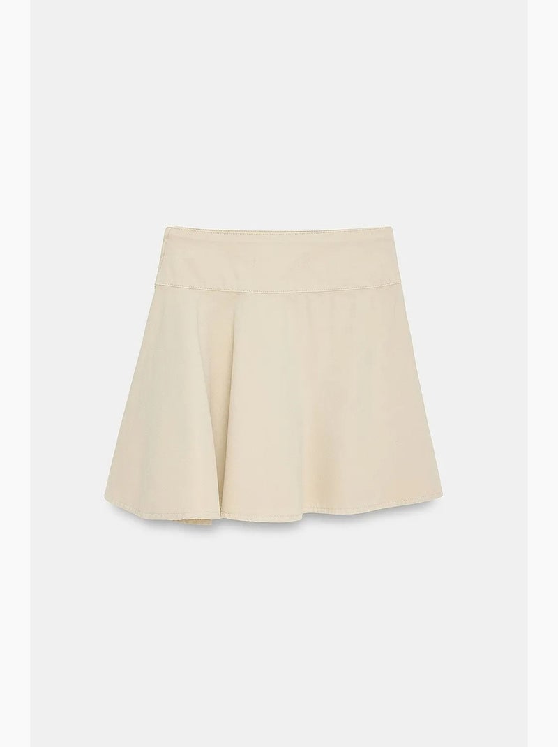 Jupe mini trapèze en popeline de coton, taille haute dilvin Sable - Kiabi