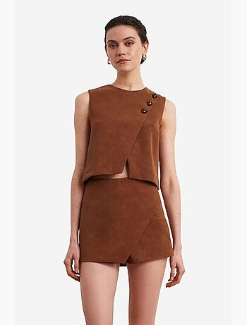 Jupe mini trapèze en simili cuir, taille mi-haute dilvin
